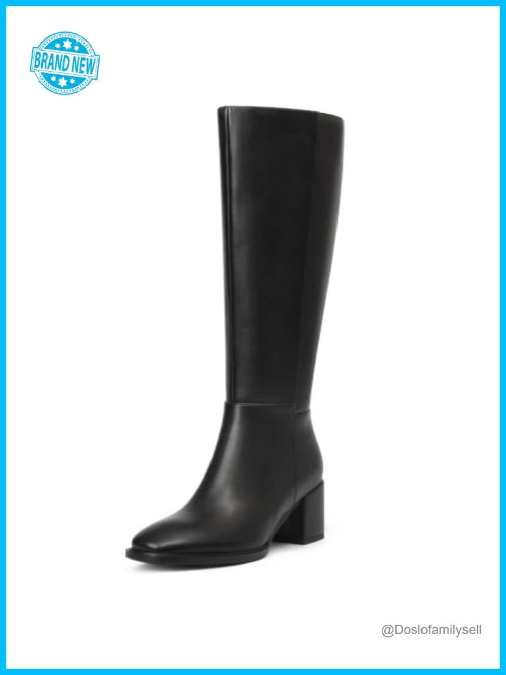 Faux Leather Knee High Boots Low Block Heel Round Toe Side Zipper